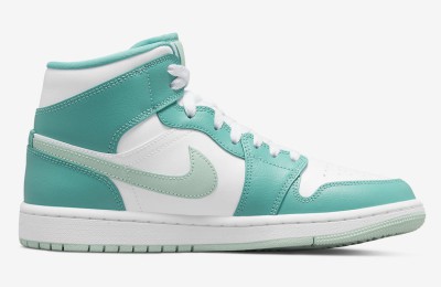 AJ1 Mid new “Marine Green” Tiffany blue color matching composite fabric information exposed